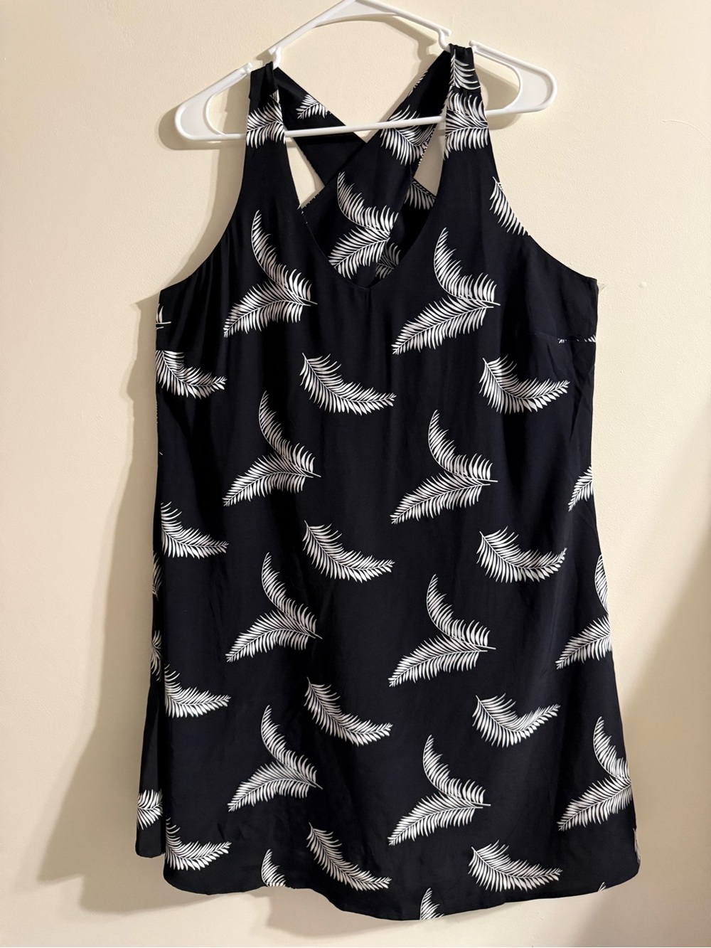 Loft Black Palm-Print Sleeveless Dress